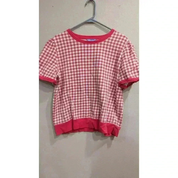 Draper James Tops - Women's checkered puffed short sleeve sweatshirt by Draper James size XL